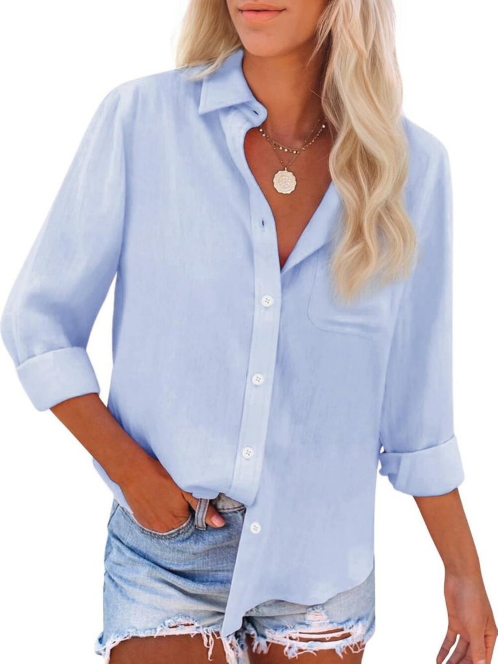 Chic Women's Long Sleeve Button Down Cotton Oxford Dress Shirt with Pocket